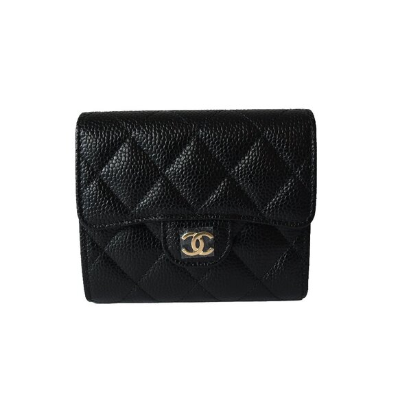 Chanel CC Caviar Quilted Compact Flap Wallet Black Gold - Picture 1 of 3
